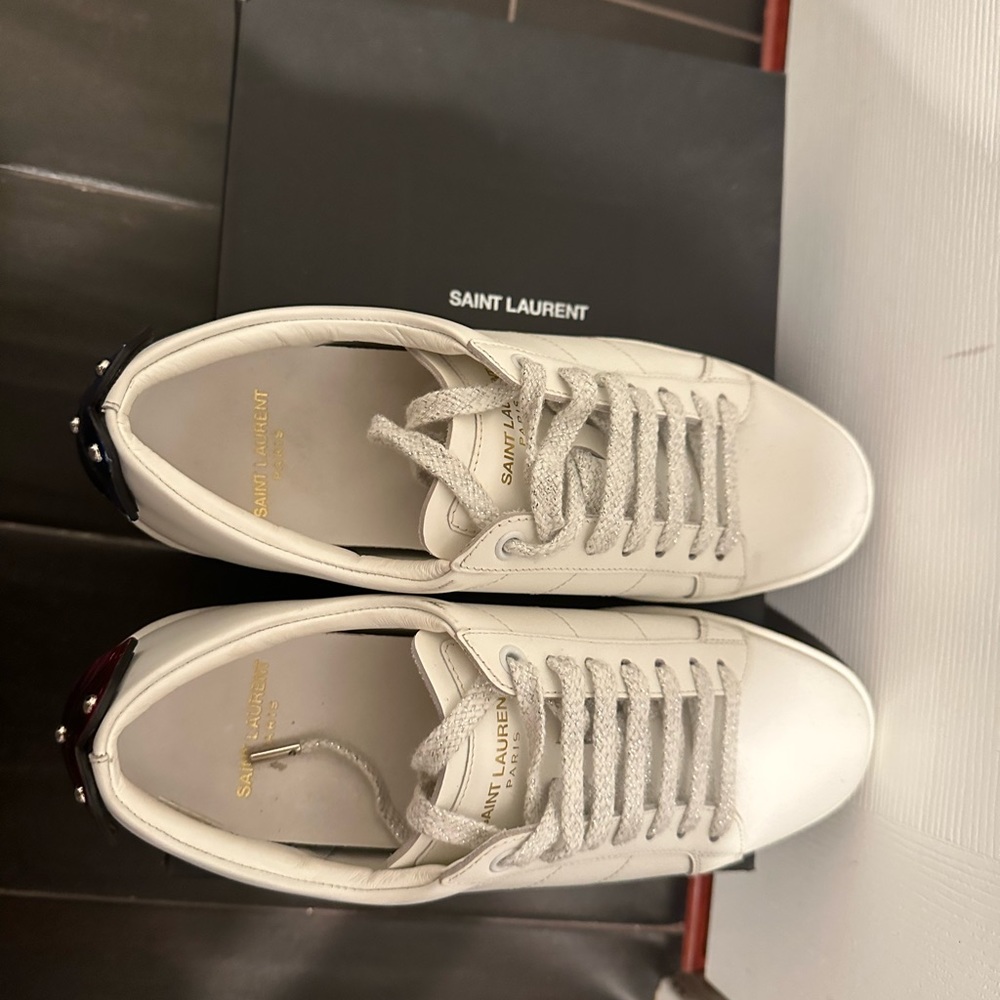 Saint Laurent White Leather Lips Classic Court Sneakers Shoes Size 37.5 - Picture 4 of 4